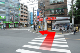 （５）そのまま道路を渡り、直進します。